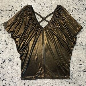 Bronze Ruched Flutter Sleeve Blouse